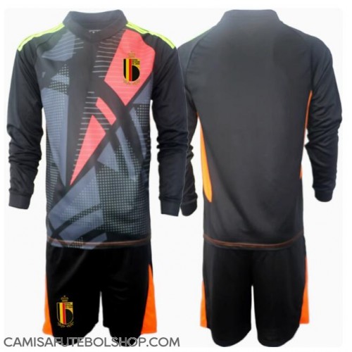 Camisa de time de futebol Bélgica Goleiro Replicas 1º Equipamento Infantil Europeu 2024 Manga Comprida (+ Calças curtas)